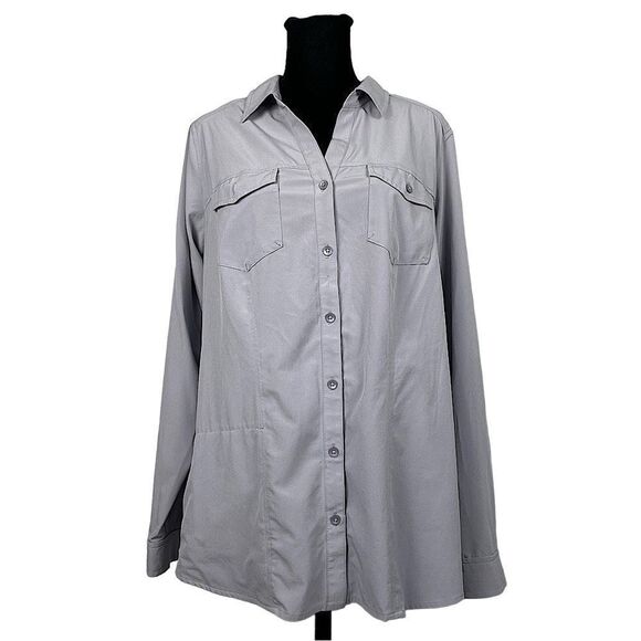Exofficio Gray Long Sleeve Button Up Lightweight Shirt - Women’s XL - Picture 1 of 10